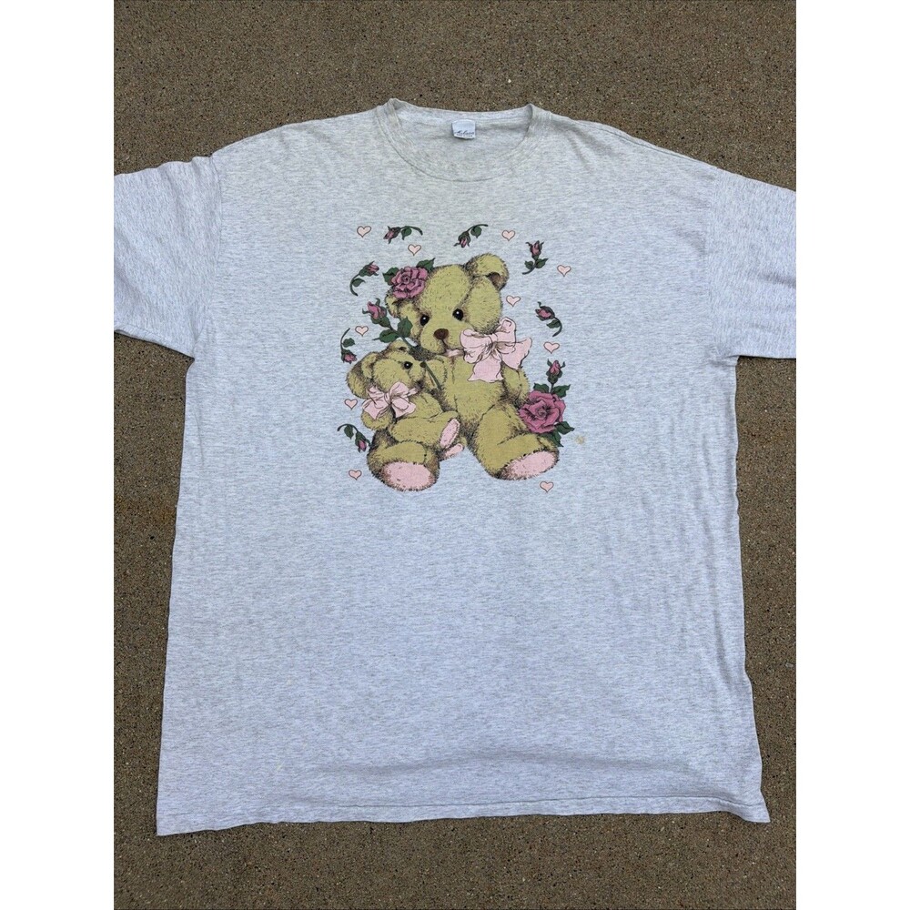 Vintage Milaca 1980s Teddy Bear Roses Gray One Size Single Stitch Shirt